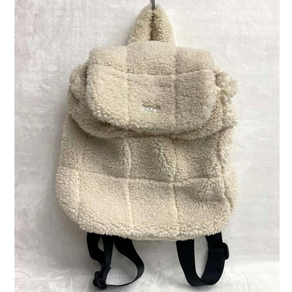 DKNY Women´s  Faux-shearling Drawstring Ivory Mini Backpack